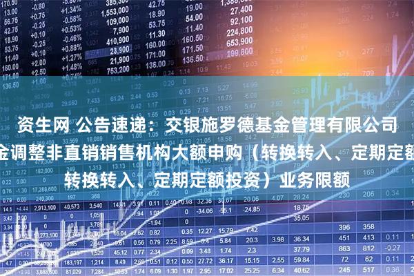 资生网 公告速递：交银施罗德基金管理有限公司关于交银货币基金调整非直销销售机构大额申购（转换转入、定期定额投资）业务限额
